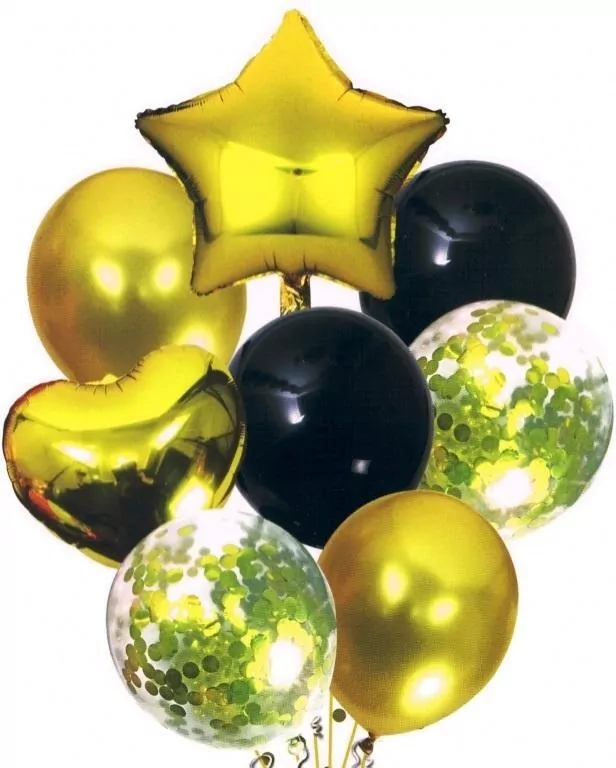 Balony foliowy 46cm Zestaw złoto-czarne z gwiazdką - tantis.pl