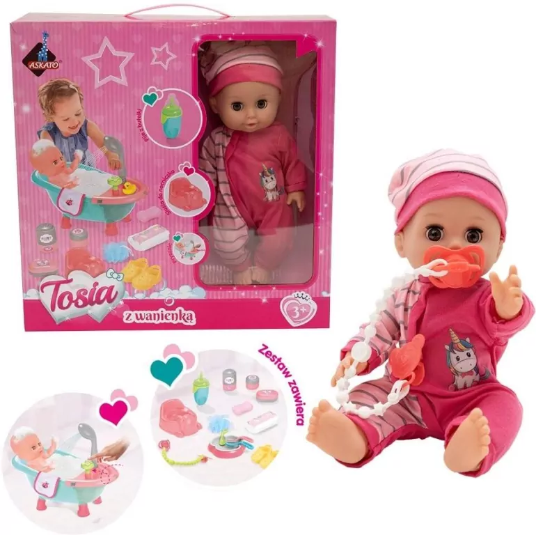 Lalka Tosia z wanienką w różowym ubranku - tantis.pl