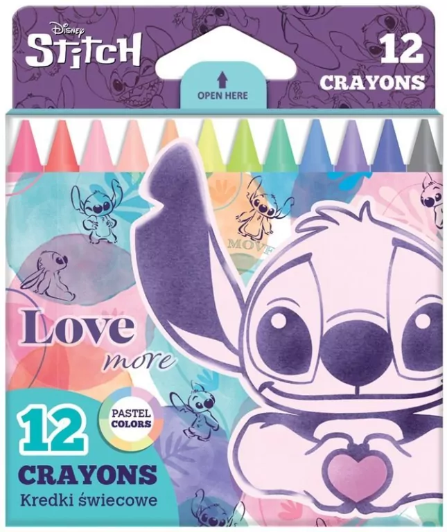 Kredki świecowe 12 kolorów pastel Stitch pastel - tantis.pl