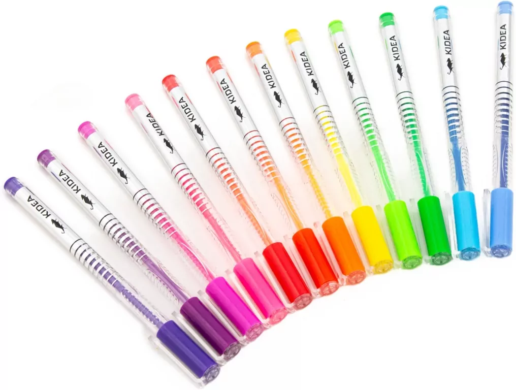 Długopisy żelowe fluo 12 kolorów KIDEA - tantis.pl
