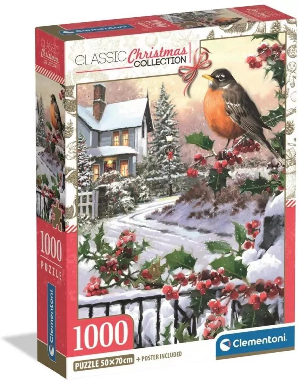 Puzzle 1000 Xmas Coll. Robin And Holly Bushes - tantis.pl