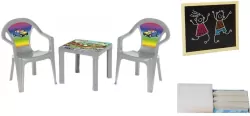 Stolik i dwa krzesła + tablica pastel szary