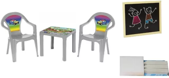 Stolik i dwa krzesła + tablica pastel szary