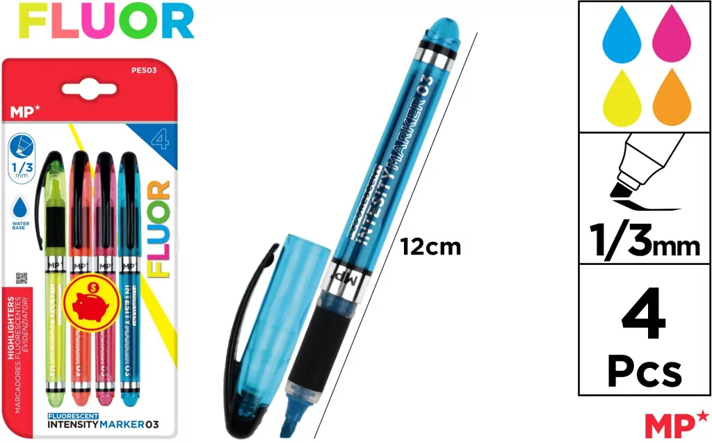 Zakreślacz fluorescencyjny 1,0/3,0mm 4szt - tantis.pl