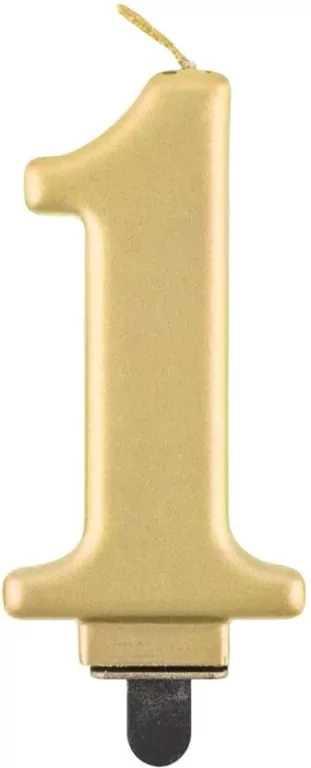Świeczka cyferka 1 Beauty&Charm metalik złota 8cm - tantis.pl
