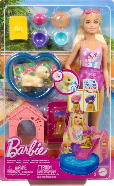 Barbie Puppy Pool Party z akcesoriami zmiana kolor - tantis.pl