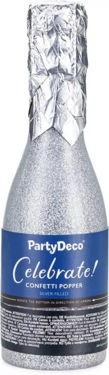 Tuba z konfetti Szampan srebrny 20.5cm - tantis.pl