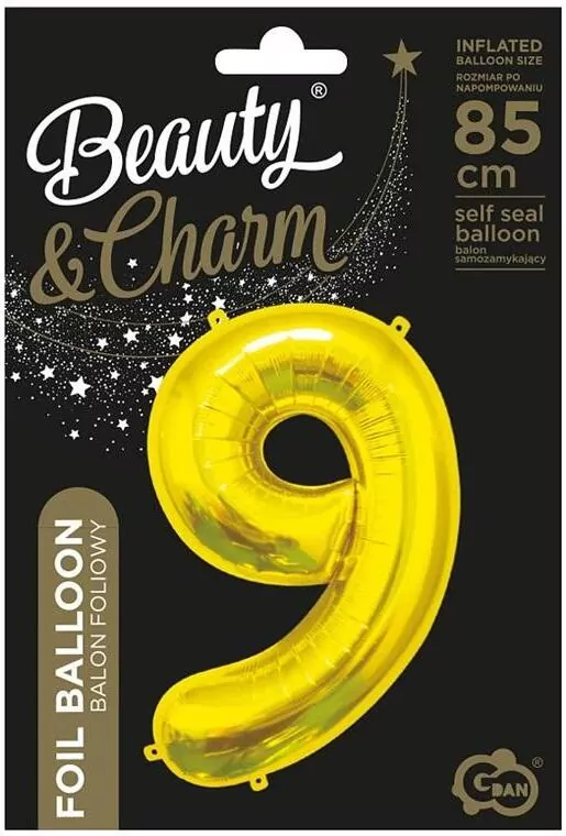 Balon foliowy 9 złoty, 85cm - tantis.pl