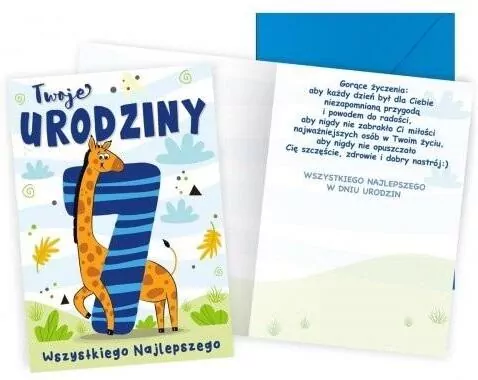 Karnet B6 Urodziny 7 żyrafa