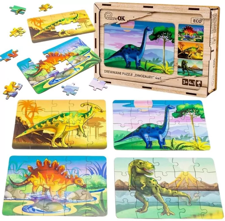 Puzzle drewniane 4w1. Dinozaury - tantis.pl