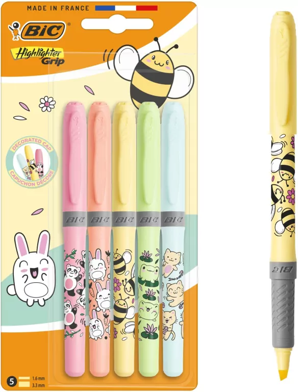 Zakreślacz Grip Pastel Kawaii mix 5szt BIC - tantis.pl