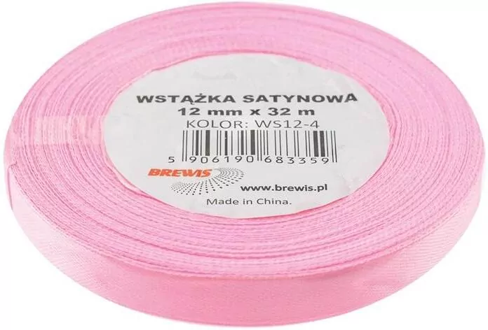 Wstążka satynowa jasna, różowa 12mmx32m - tantis.pl