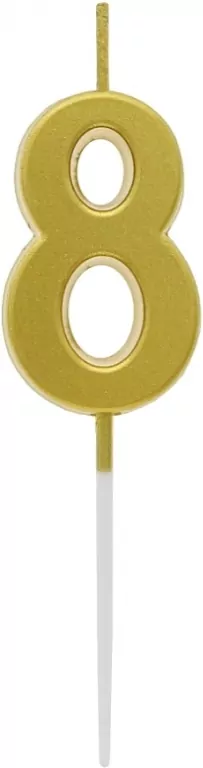 Świeczka piker cyfra 8, metaliczna złota 9,5cm - tantis.pl