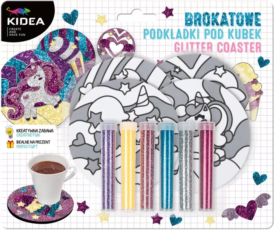 Podkładki brokatowe pod kubek. Bajkowy świat - tantis.pl