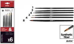 Pędzle syntetyczne, 6 sztuk