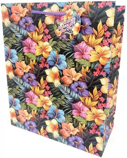 Torebka ozdobna matowa 26x32x12cm Kwiaty - tantis.pl
