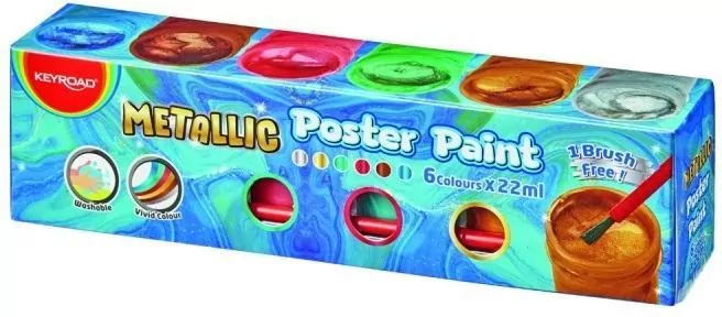 Farby plakatowe metalic 22ml + pędzel 6 kolorów - tantis.pl