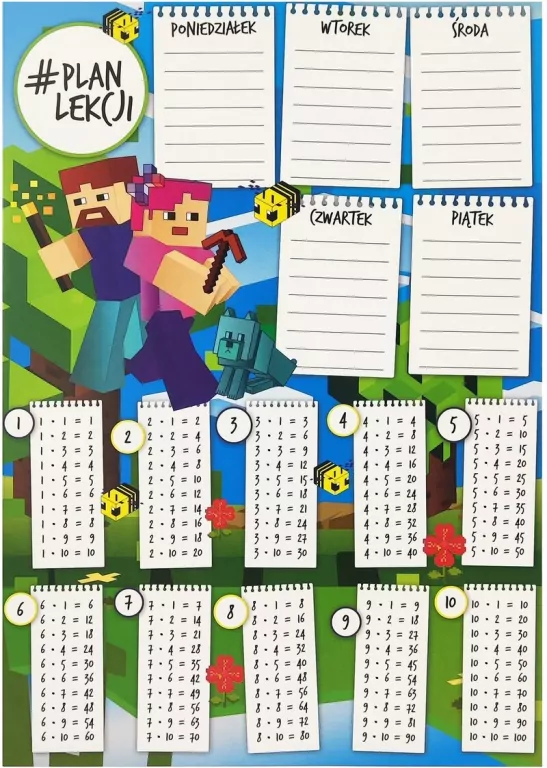 Plan lekcji z tabliczką mnożenia A4 Gra - tantis.pl