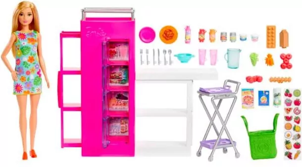 Mattel. Barbie Spiżarnia + Lalka HJV38 - tantis.pl