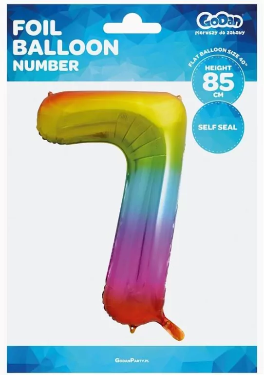 Balon foliowy B&C cyfra 7 tęczowa 85cm - tantis.pl