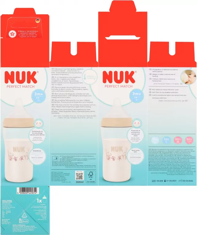 NUK. Perfect Match. Butelka z silikonowym smoczkiem. 260 ml. Małpka - tantis.pl