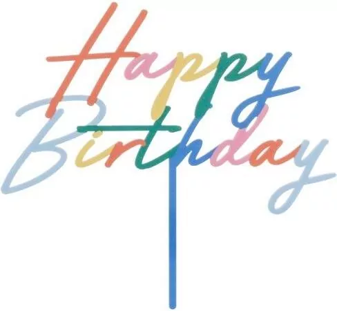 Topper na tort Happy Birthday tęczowy 18x16,5cm - tantis.pl
