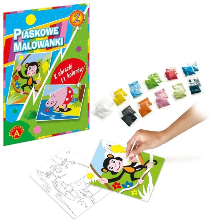 Małpa, hipopotam. Piaskowe malowanki - tantis.pl