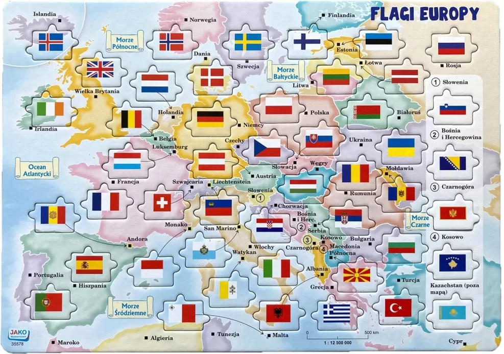 Układanka/gra Flagi Europy. Puzzle 47 elementów - tantis.pl