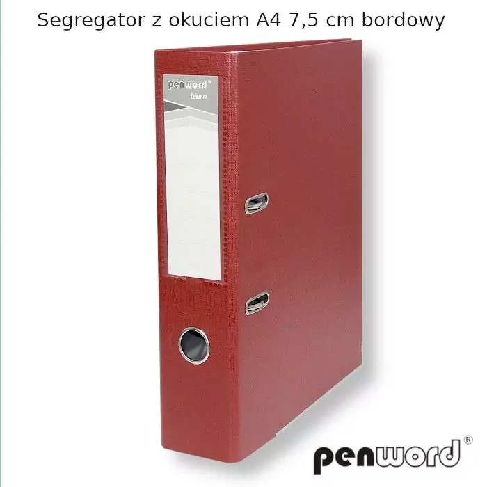 Segregator A4 z okuciem 7,5cm bordowy - tantis.pl