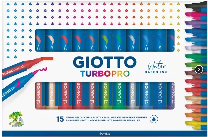 Markery dwustronne Turbo Pro 15 kolorów GIOTTO - tantis.pl