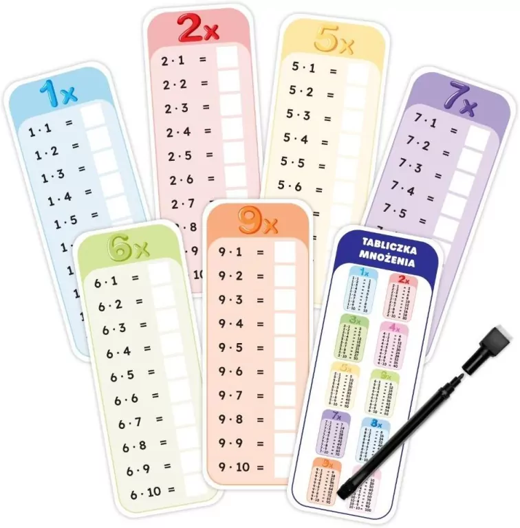 Pisz i zmazuj - Tabliczka mnożenia 11 kart + pisak - tantis.pl