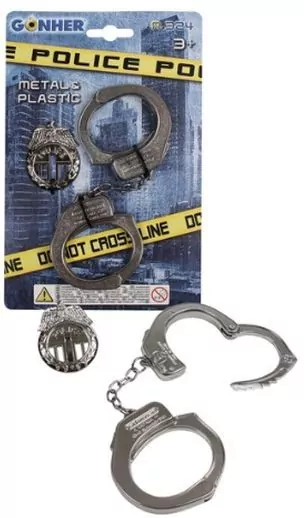 Metalowe kajdanki policyjne z odznaką - tantis.pl