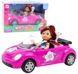 Zestaw mini laleczka + samochód Kabriolet + piesek