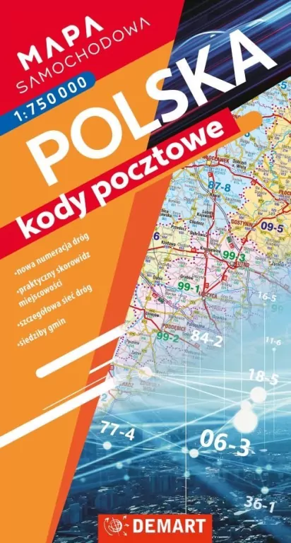 Mapa samochodowa Polski. Kody pocztowe - tantis.pl