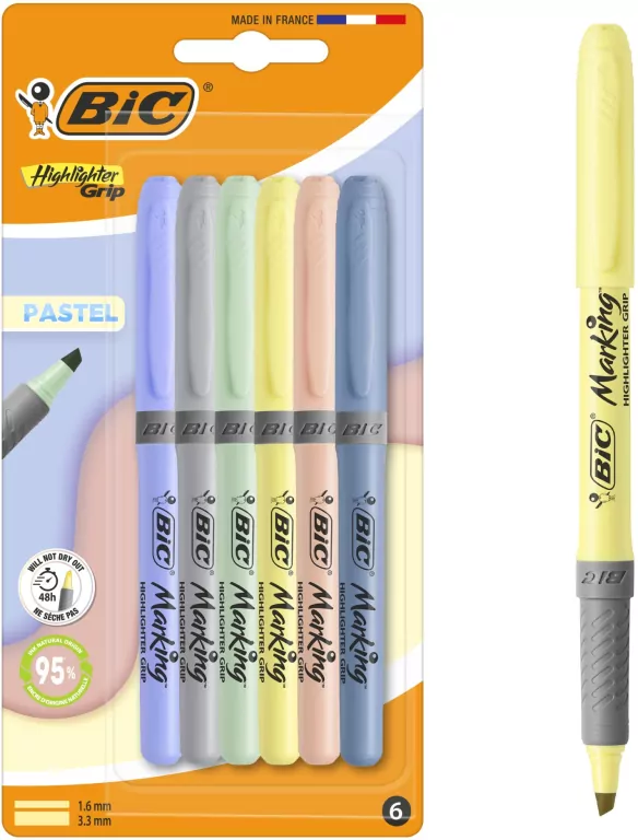 Zakreślacz Grip Pastel mix 6szt BIC - tantis.pl