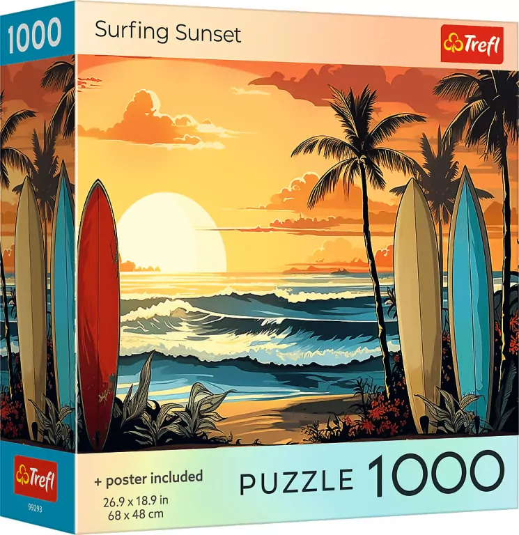 Puzzle 1000 USA Collection: Surfing Sunset TREFL - tantis.pl