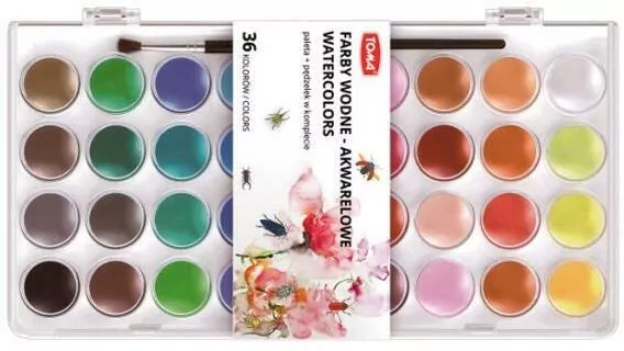 Farbki wodne akwarelowe. Paleta + pędzelek. 36 kolorów - tantis.pl