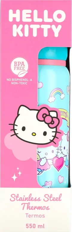 Bidon 500ml metalowy termos Hello Kitty Light Blue Pink - tantis.pl