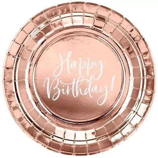 Talerzyki Happy Birthday! różowe złoto 18cm - tantis.pl
