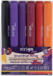 Strigo. Markery akrylowe trójkątne 6 kolorów. Końcówka Brush. Zestaw 7