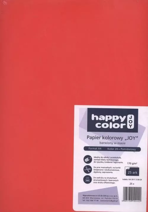 Brystol kolorowy Happy Color 170g A4 25 arkuszy pomidorowy - tantis.pl