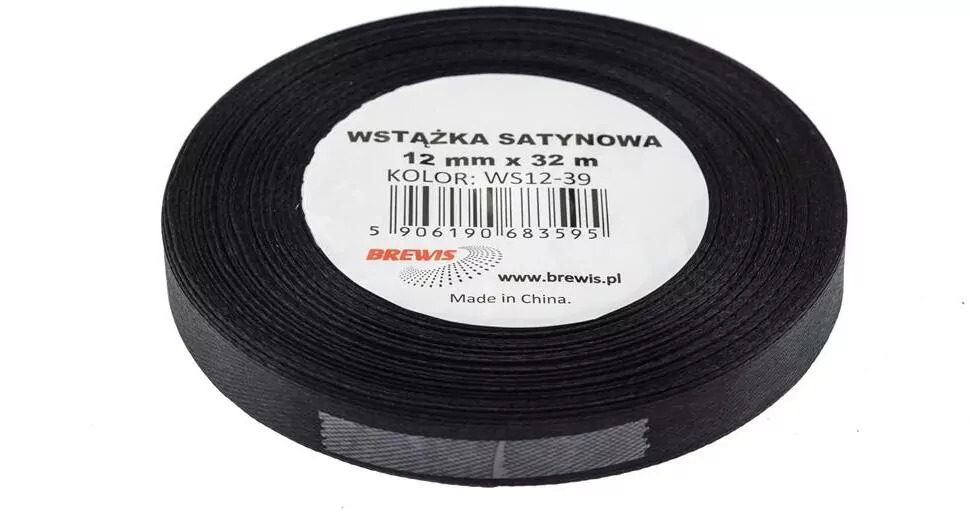 Wstążka satynowa. Czarna 12mmx32m - tantis.pl