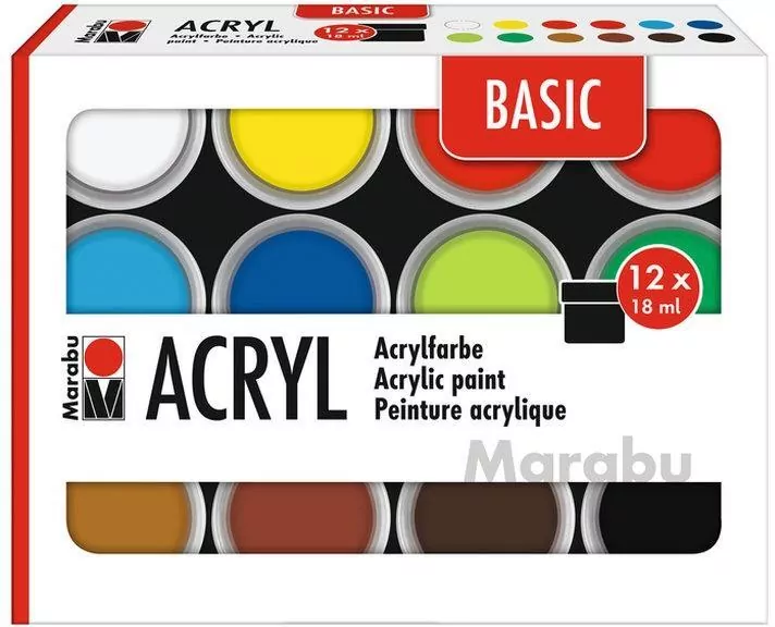 Farby akrylowe Basic 18ml 12 kolorów - tantis.pl