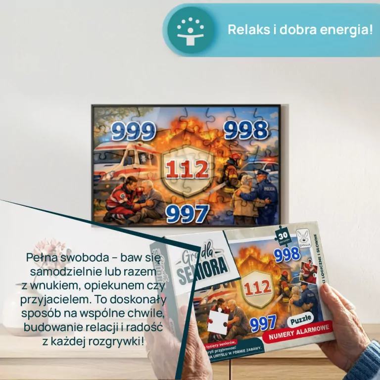 Gra dla Seniora. Puzzle Numery Alarmowe - tantis.pl