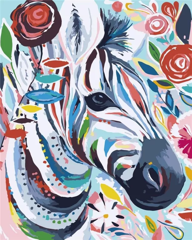 Malowanie po numerach. Zebra kolorowa 40x50cm - tantis.pl
