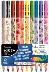 Kredki trójkątne jumbo Kwiaty 10 kolorów KIDEA