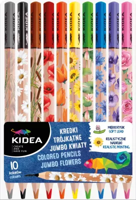 Kredki trójkątne jumbo Kwiaty 10 kolorów KIDEA