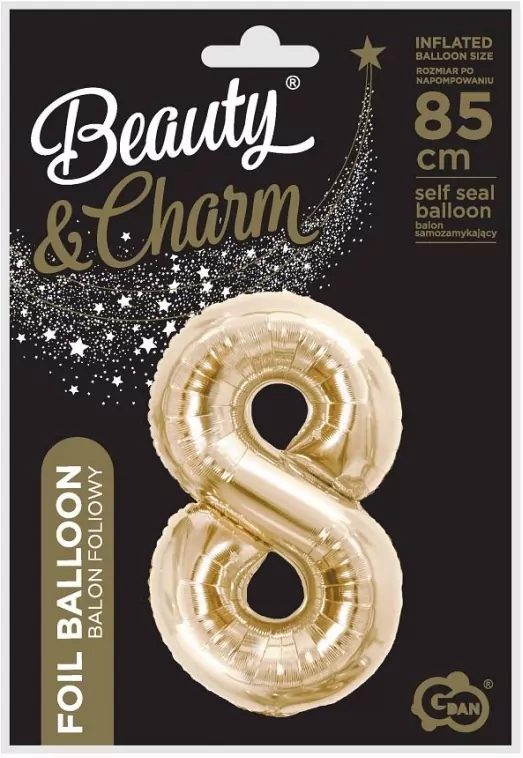 Balon foliowy. Cyfra 8, szampański 85cm - tantis.pl