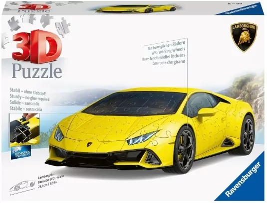 Ravensburger. Puzzle 3D Pojazdy: Lamborghini Huracn Evo Giallo - tantis.pl