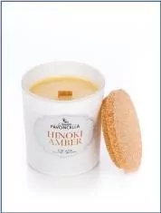 Świeczka sojowa Hinoki Amber biała 135g - tantis.pl